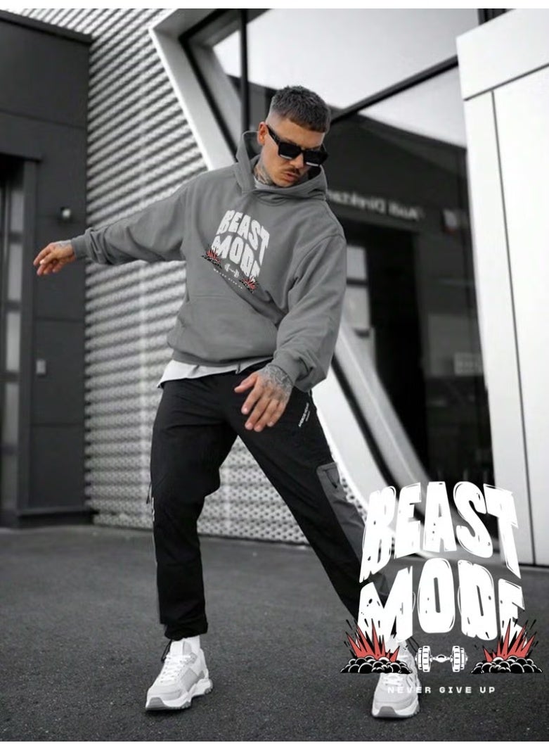 DogFish Women, Men's Sweatshirt Oversize Beast Mode Printed Thick Gray Lover Sweatshirt - Image 3